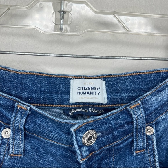 Citizens of Humanity Medium Wash Ambry Palma Straight Leg Jeans Raw Hem Cropped - Picture 12 of 15